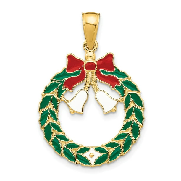 Details about   14k Yellow Gold Green Red And White Christmas Wreath Charm Pendant 28 mm x 19 mm
